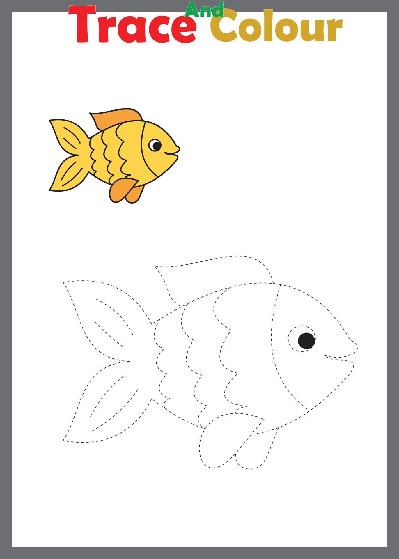 tracing and coloring a fish for kids 4232019 Vector Art at Vecteezy