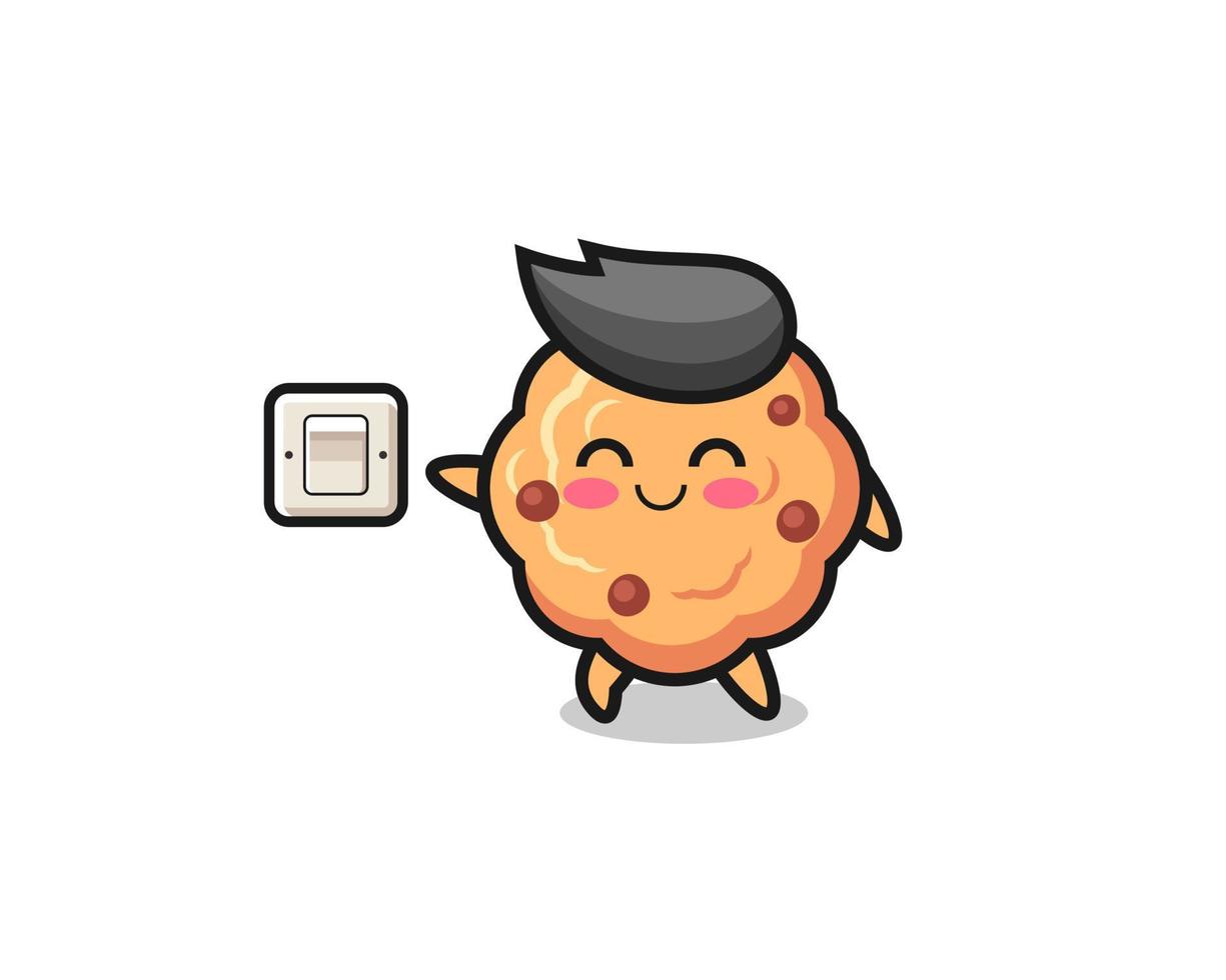 cartoon chocolate chip cookie is turning off light vector