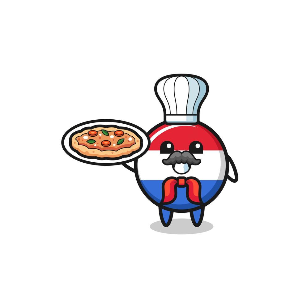 Carácter de la bandera de los Países Bajos como mascota del chef italiano vector