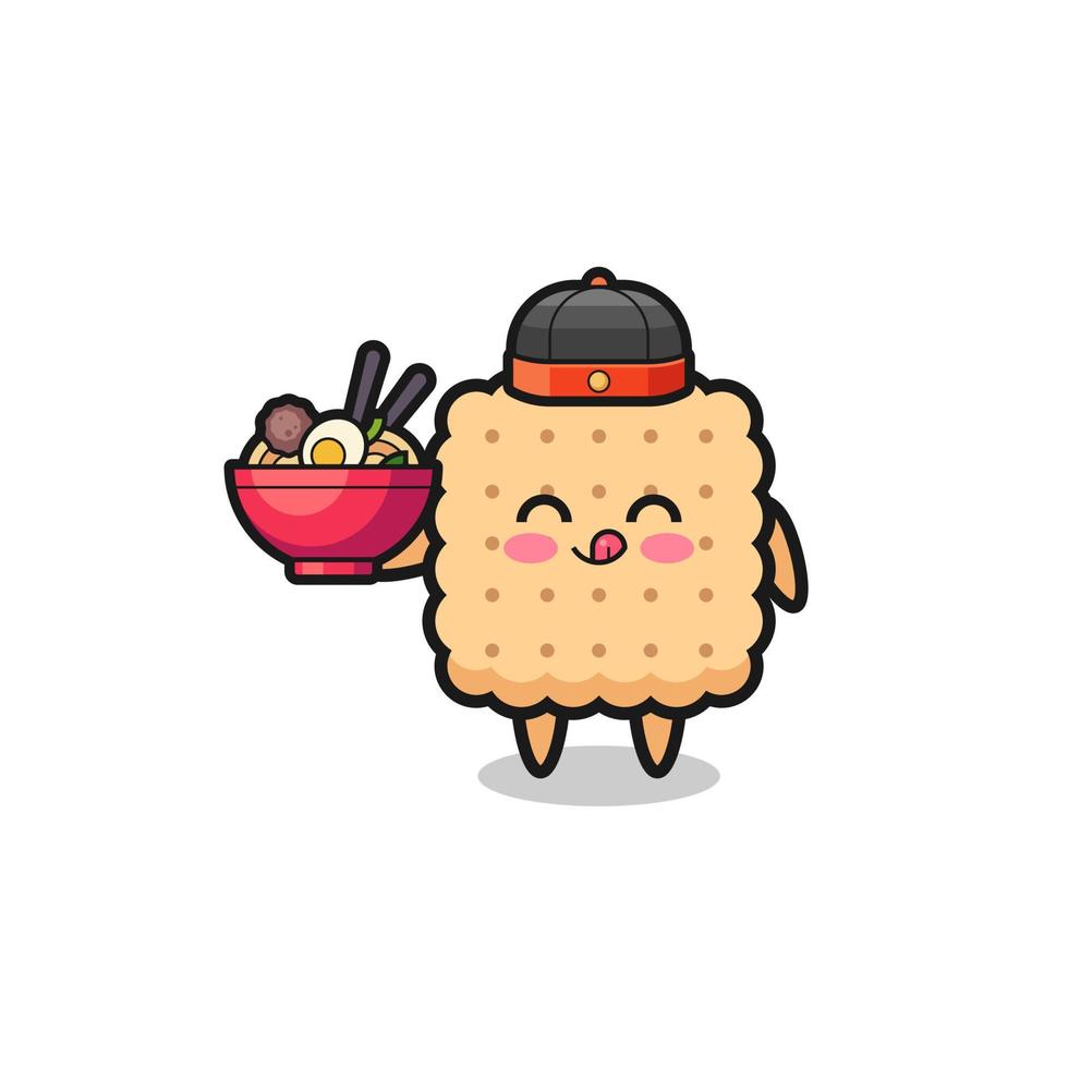 cracker as Chinese chef mascot holding a noodle bowl vector