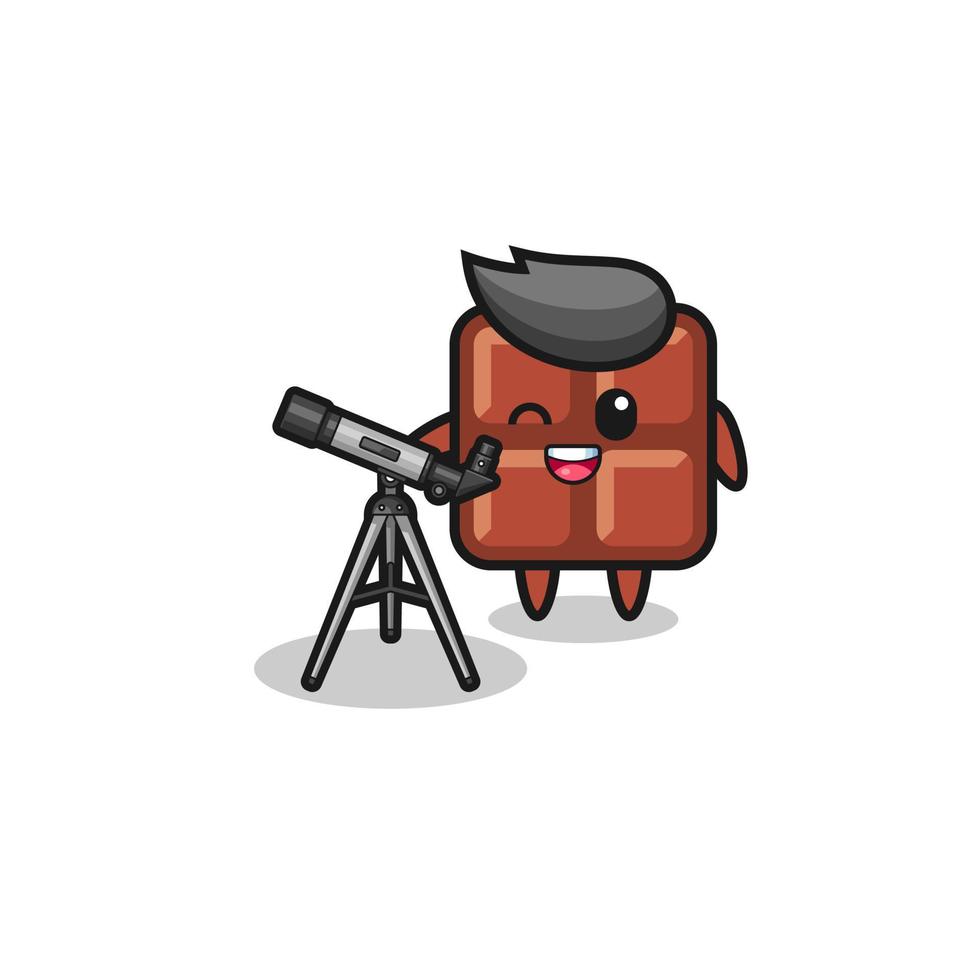 chocolate bar astronomer mascot with a modern telescope vector
