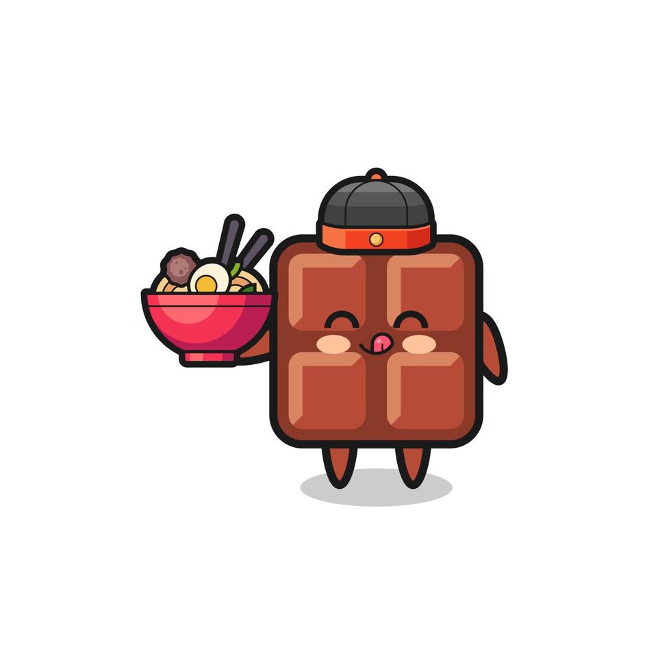 chocolate bar as Chinese chef mascot holding a noodle bowl vector