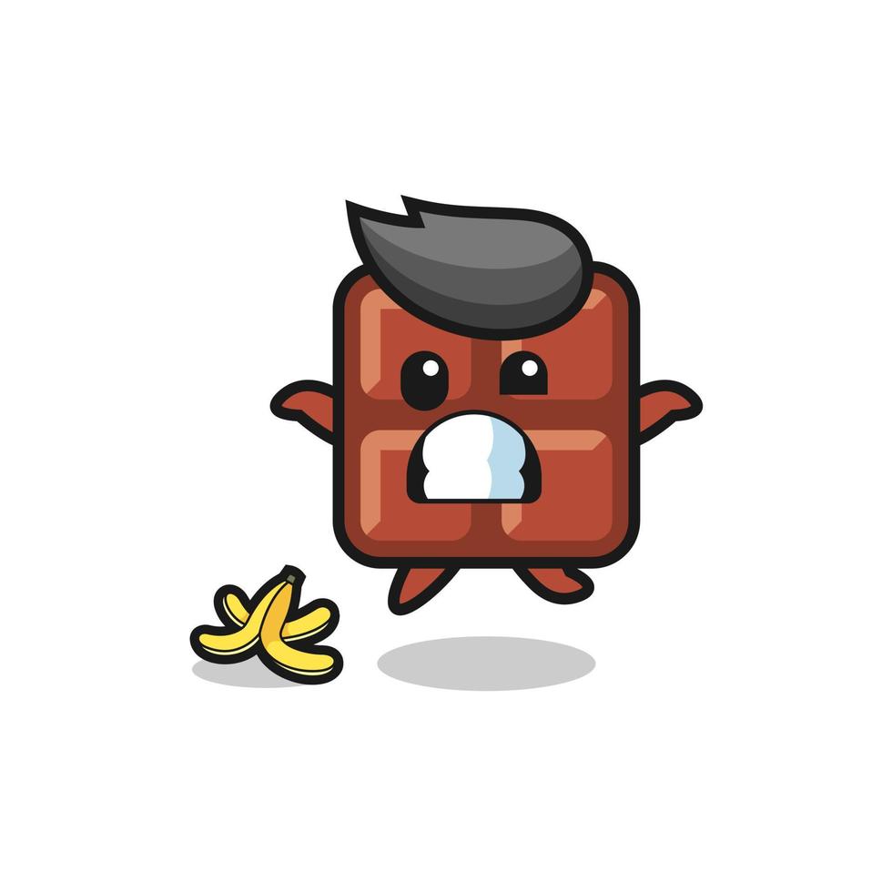 chocolate bar cartoon is slip on a banana peel vector