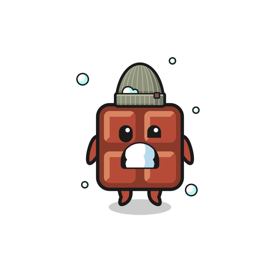 cute cartoon chocolate bar with shivering expression vector