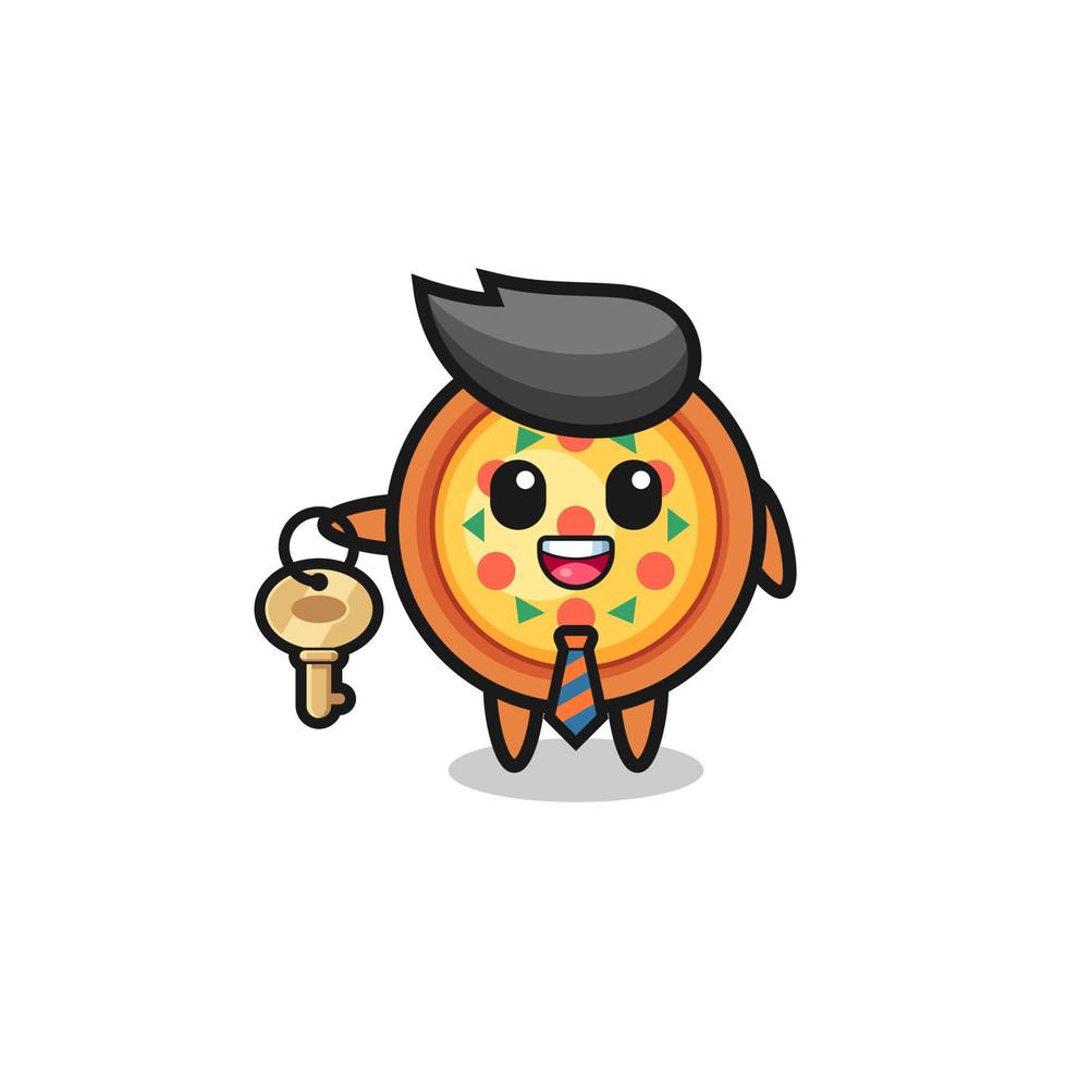 cute pizza as a real estate agent mascot vector