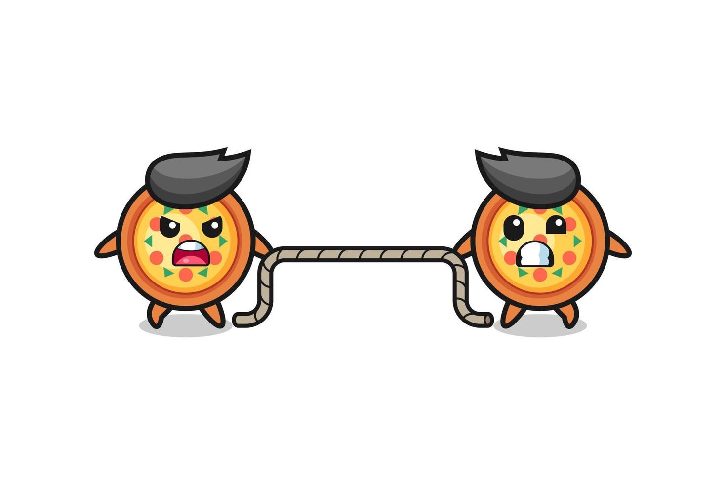 cute pizza character is playing tug of war game vector