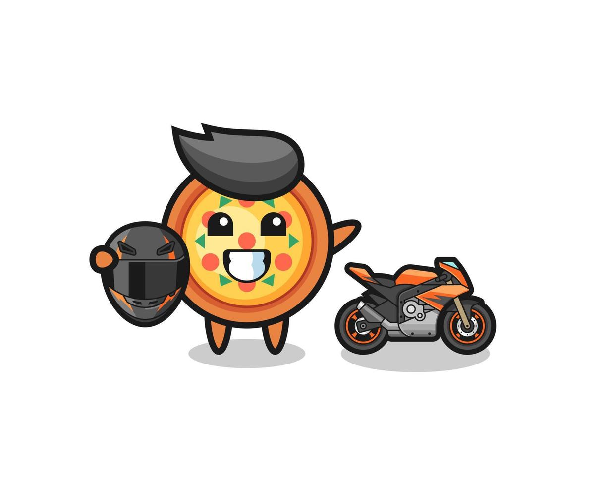 cute pizza cartoon as a motorcycle racer vector