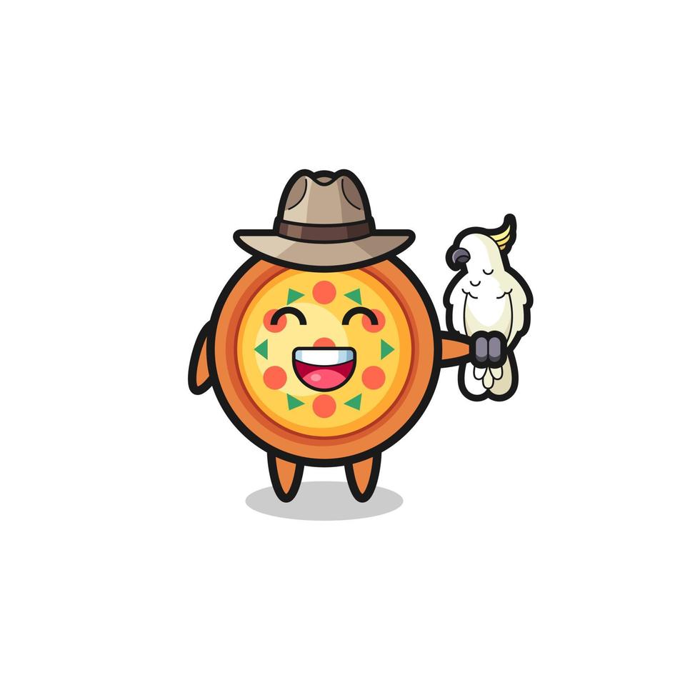 pizza zookeeper mascot with a parrot vector