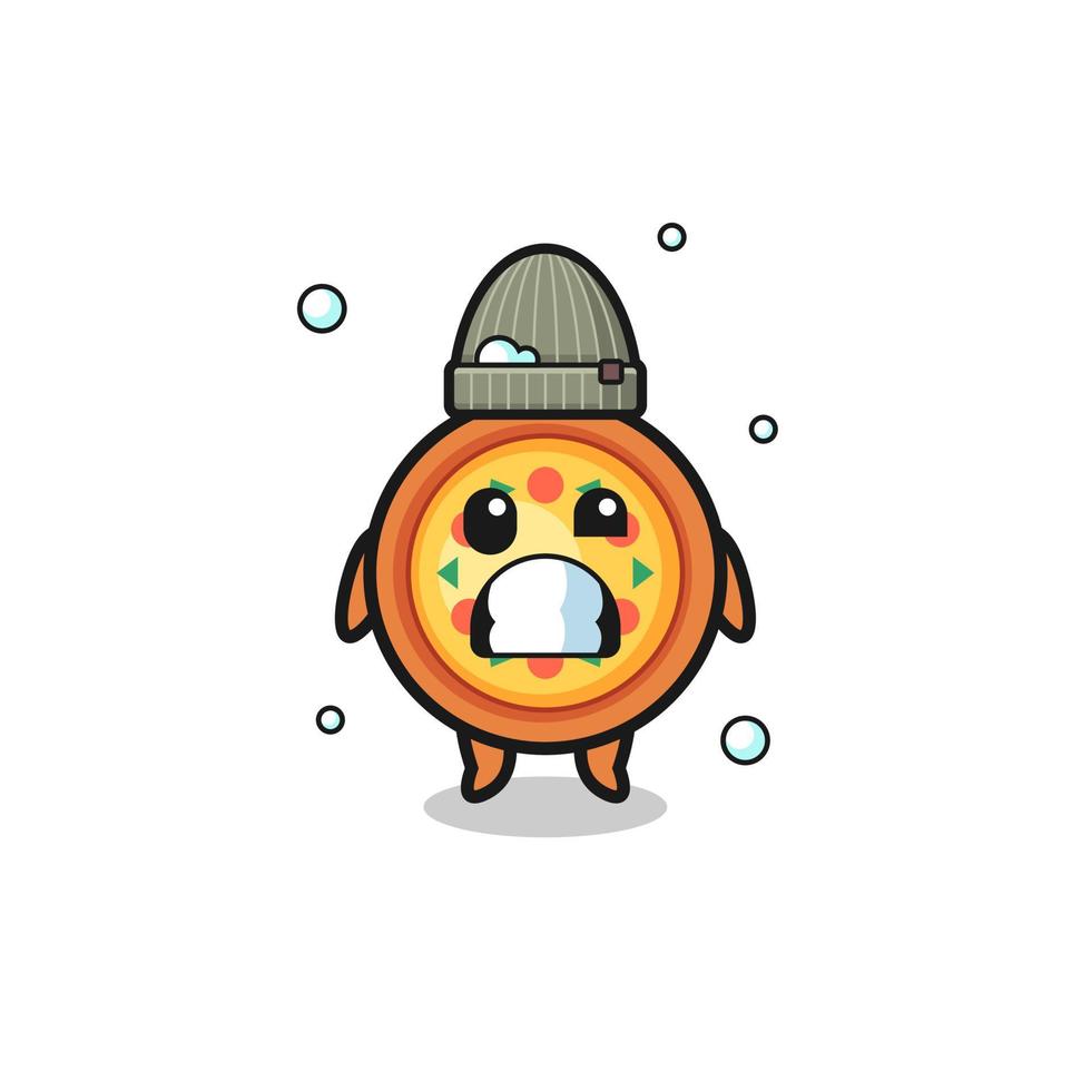 cute cartoon pizza with shivering expression vector