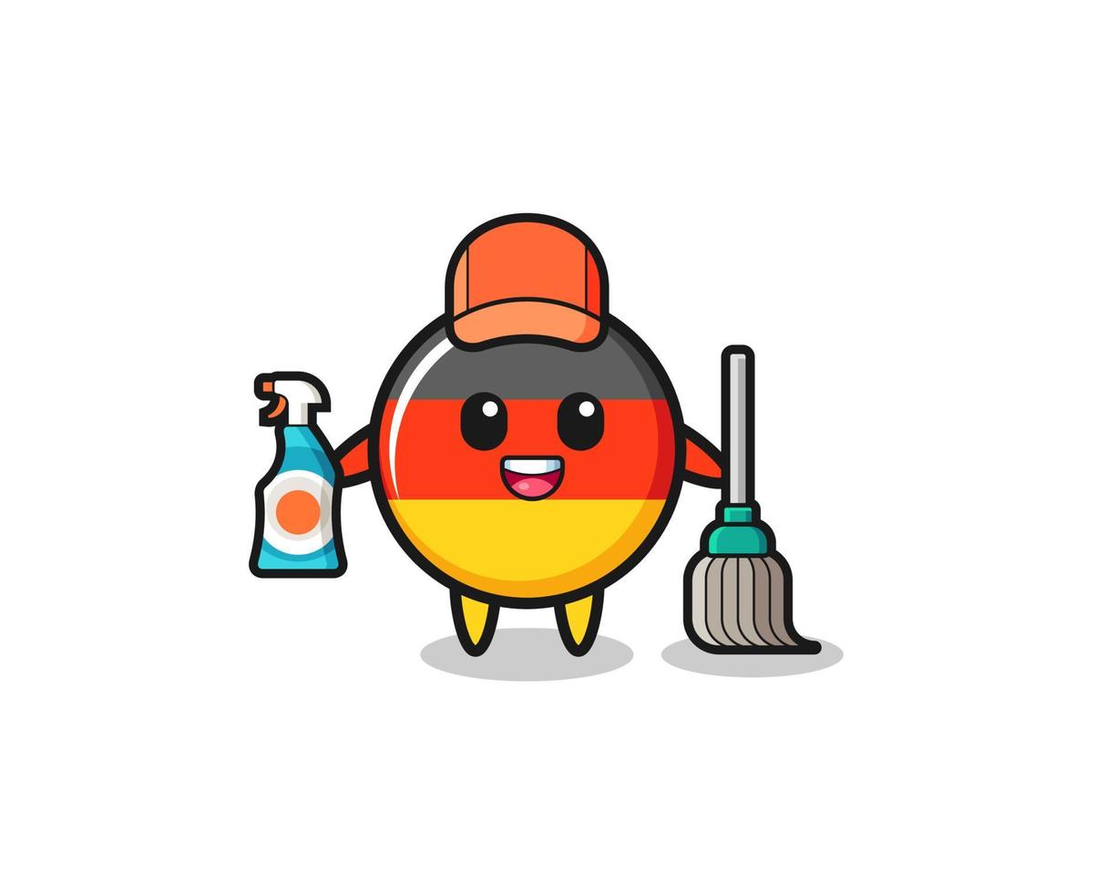 Lindo personaje de la bandera de Alemania como mascota de los servicios de limpieza vector