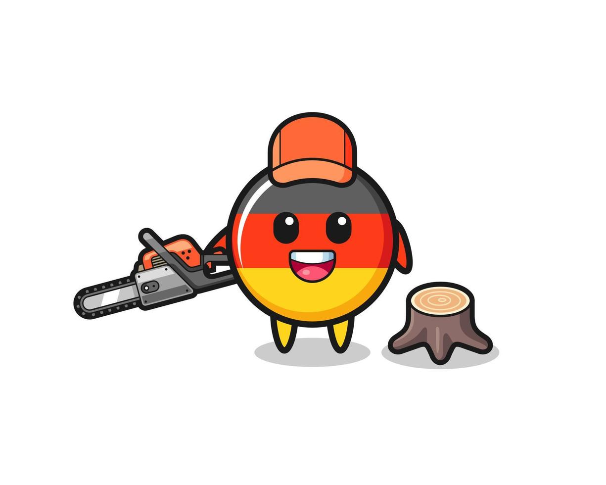 germany flag lumberjack character holding a chainsaw vector