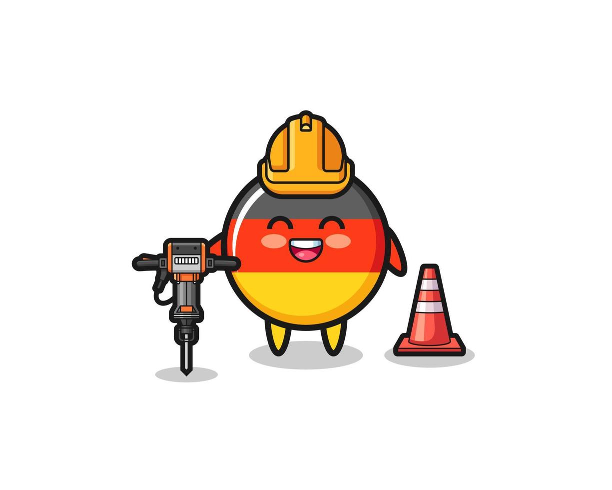 Mascota del trabajador de la carretera de la bandera de Alemania sosteniendo la máquina perforadora vector