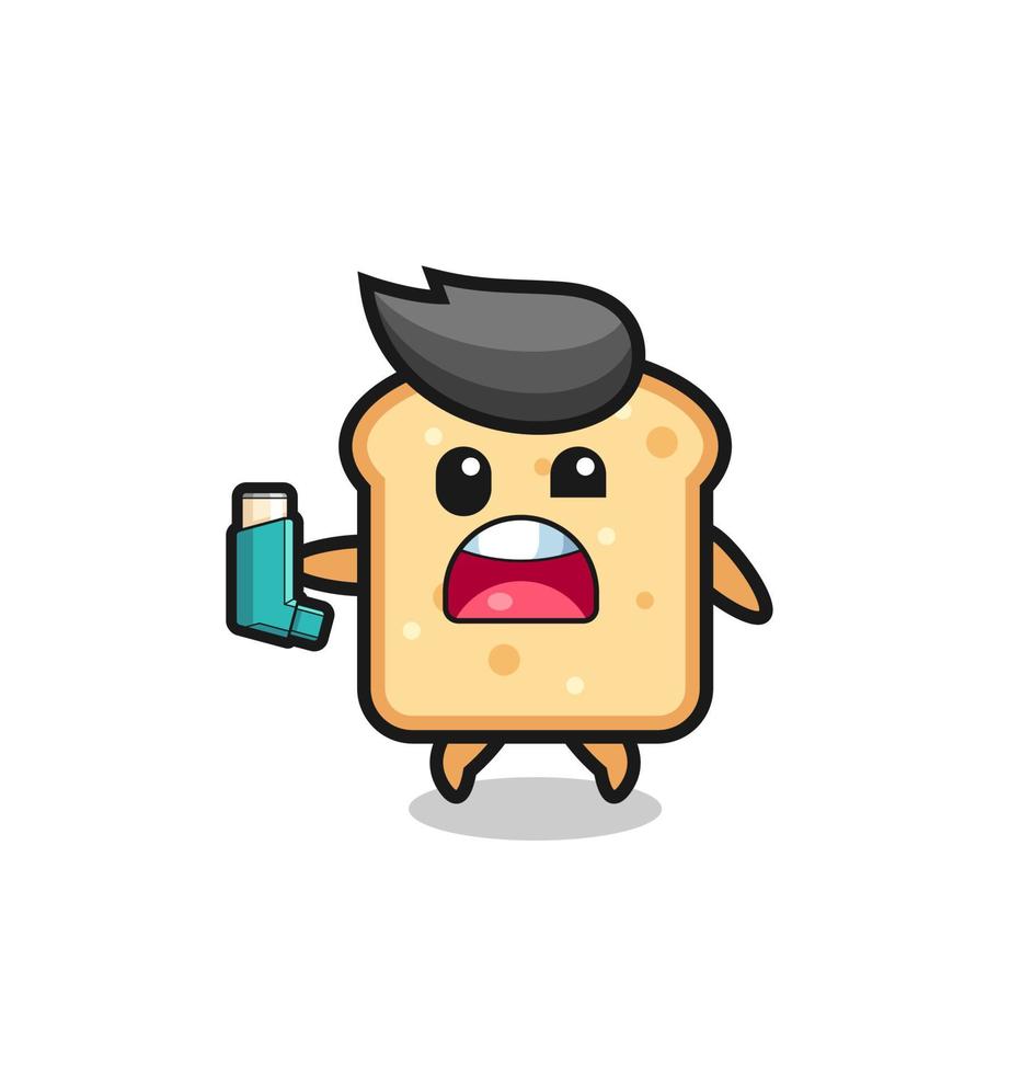 bread mascot having asthma while holding the inhaler vector