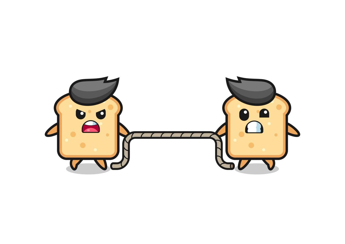 cute bread character is playing tug of war game vector