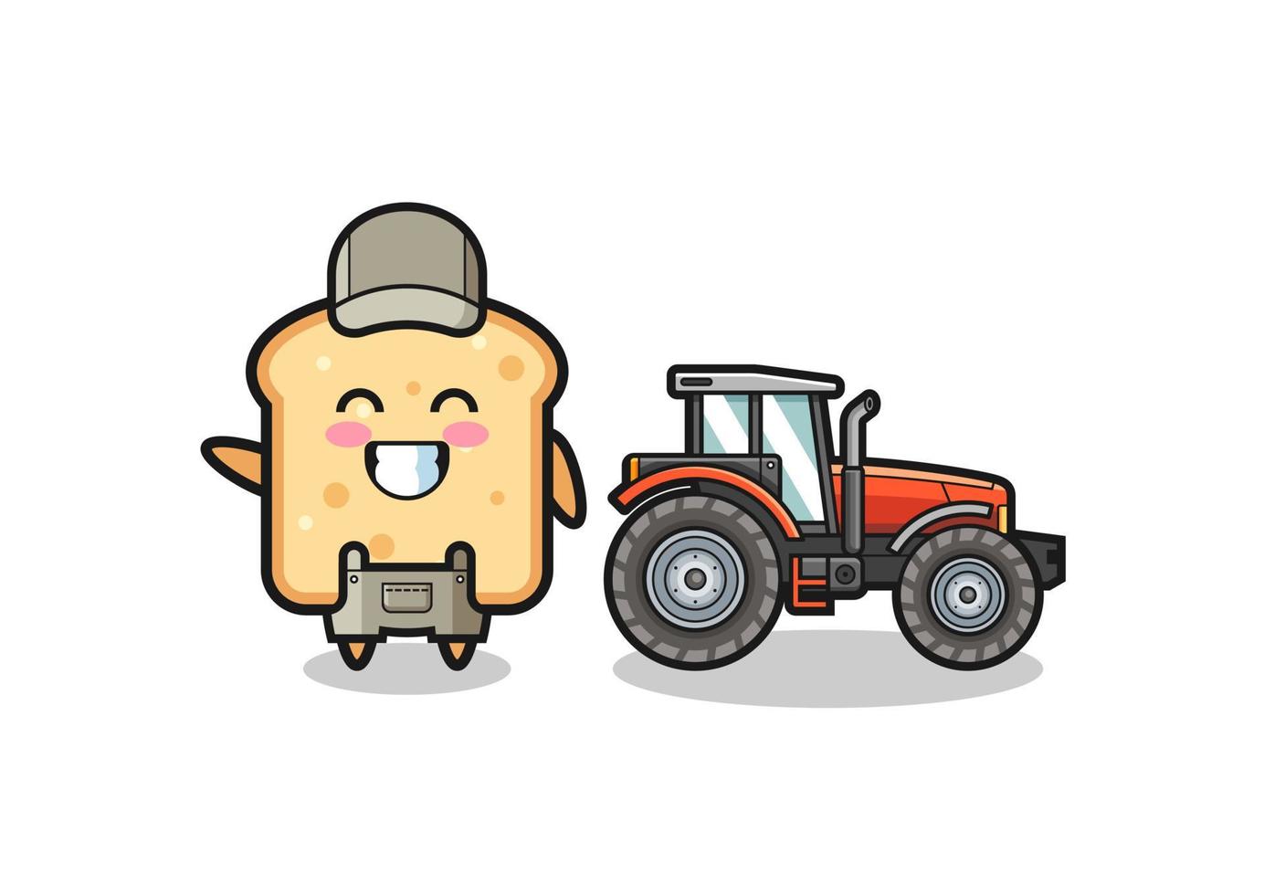 the bread farmer mascot standing beside a tractor vector