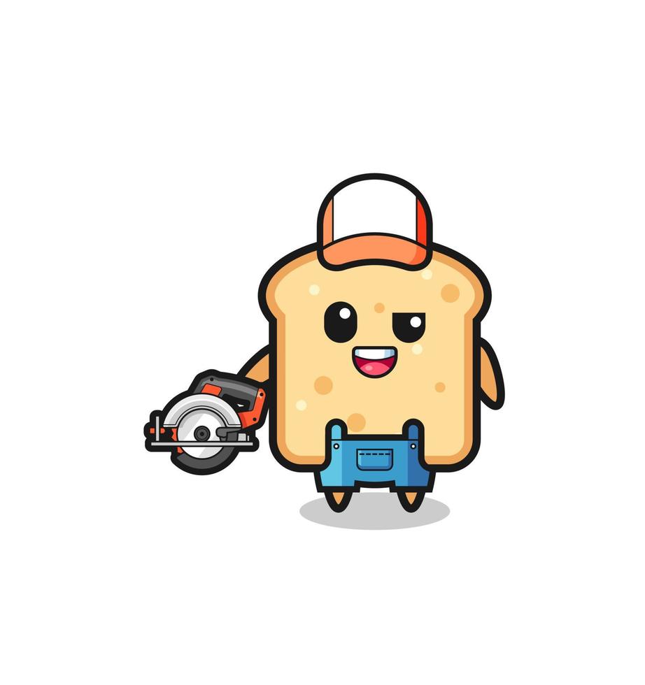 the woodworker bread mascot holding a circular saw vector