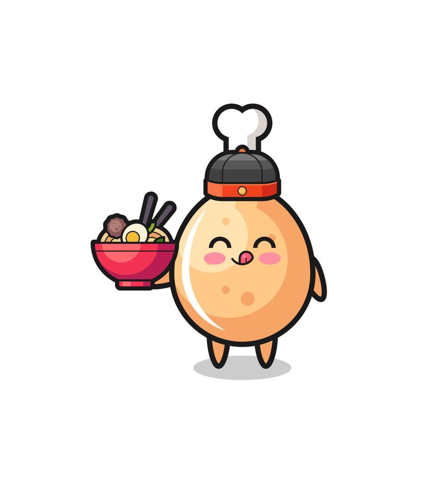 fried chicken as Chinese chef mascot holding a noodle bowl vector