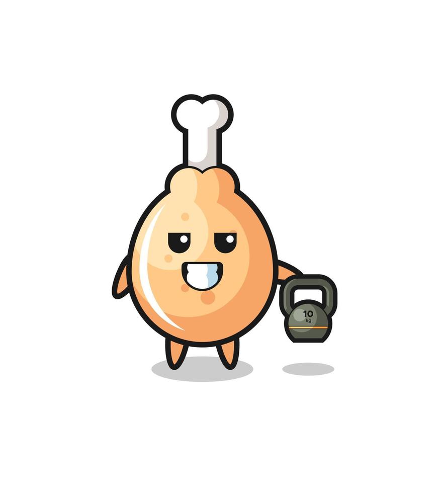 fried chicken mascot lifting kettlebell in the gym vector