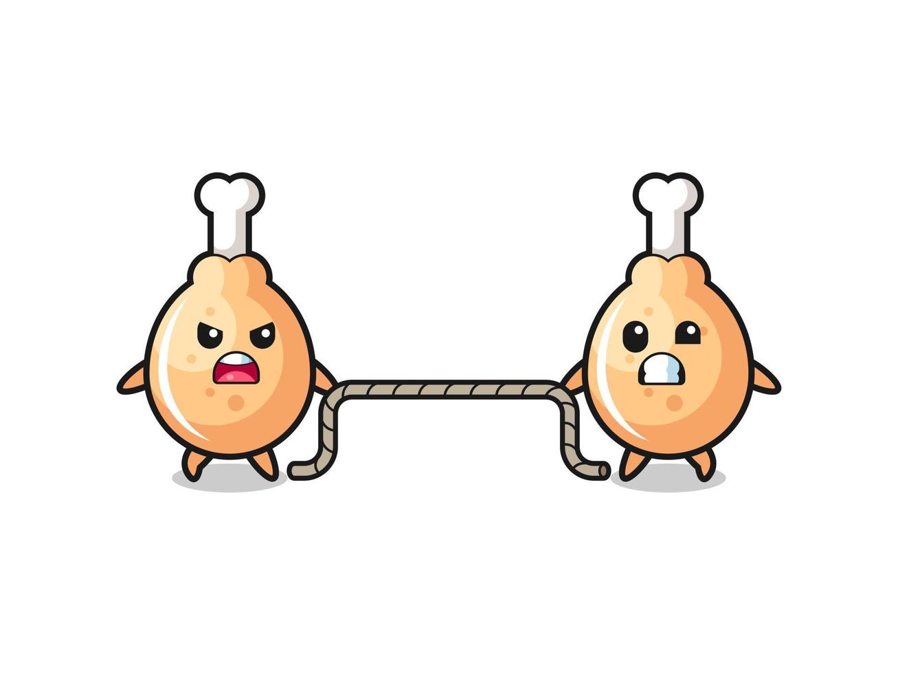cute fried chicken character is playing tug of war game vector