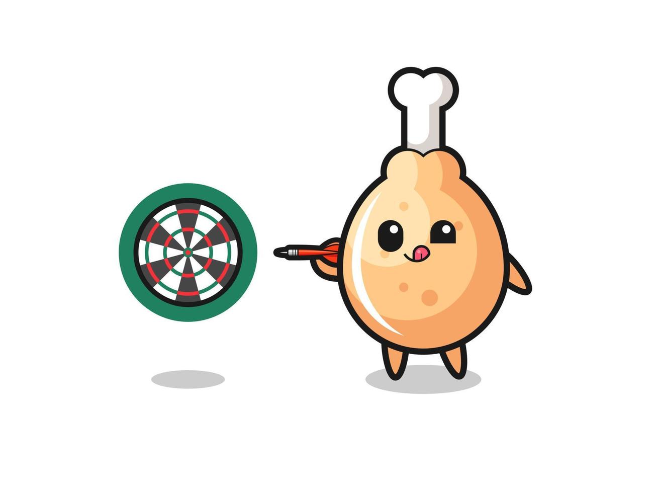 cute fried chicken is playing dart vector