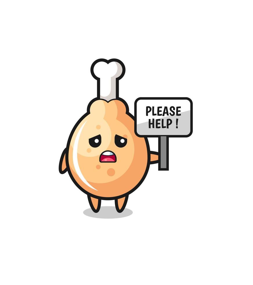 cute fried chicken hold the please help banner vector