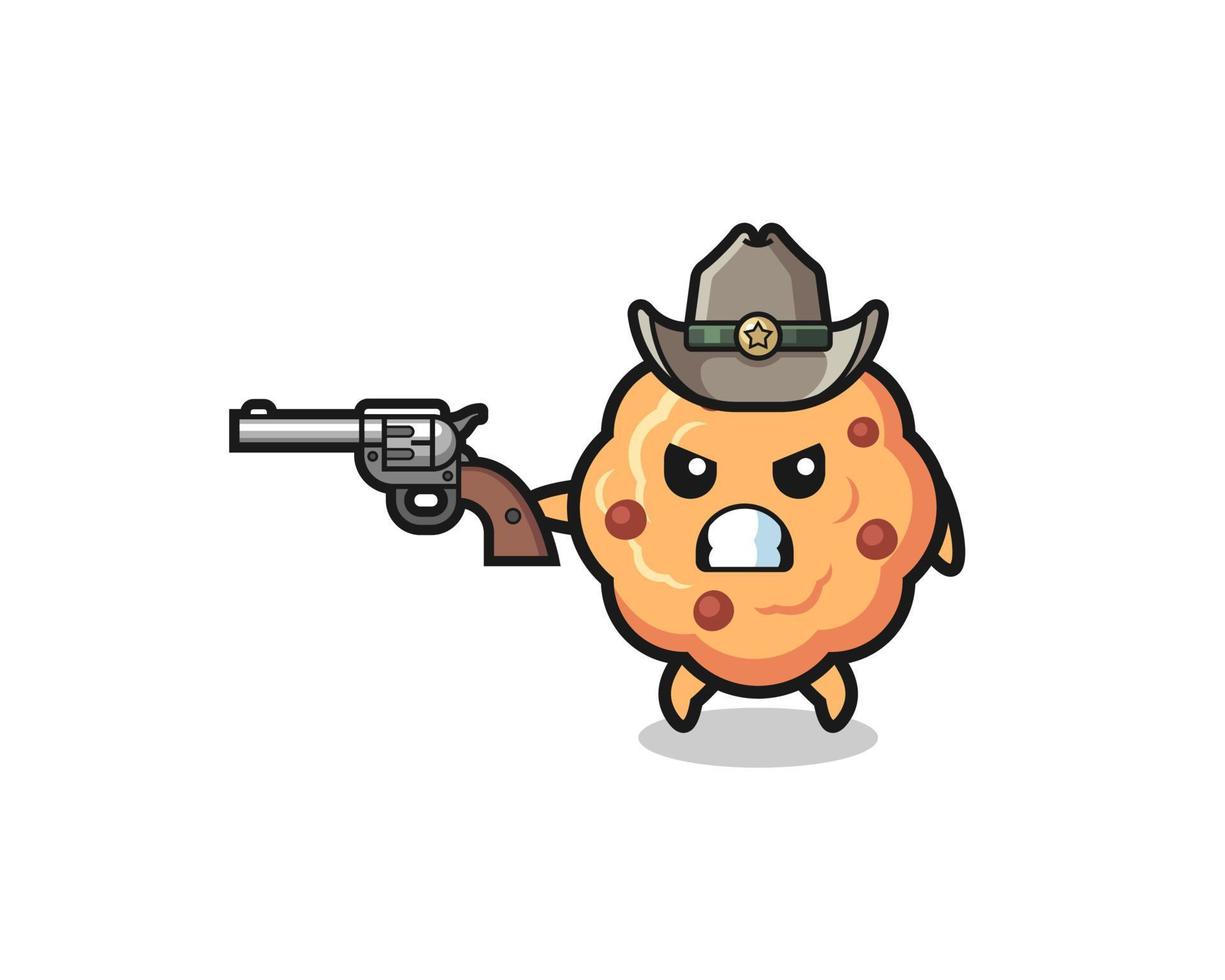 El vaquero de la galleta con chispas de chocolate disparando con una pistola vector