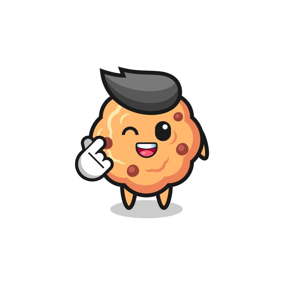 chocolate chip cookie character doing Korean finger heart vector