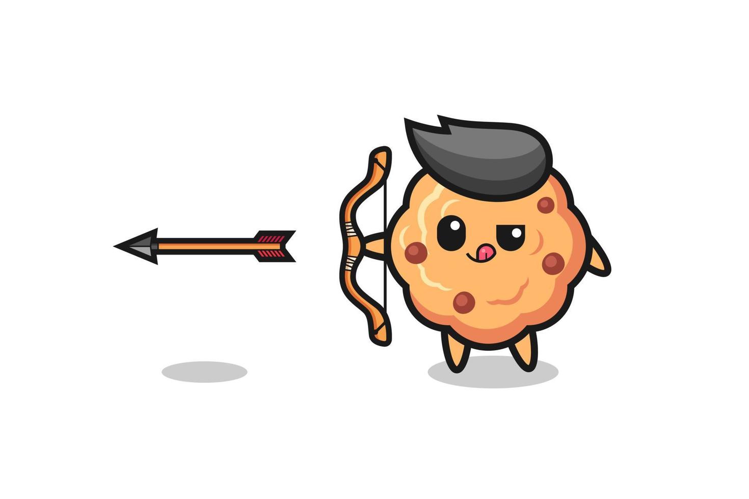 Ilustración de personaje de galleta con chispas de chocolate haciendo tiro con arco vector