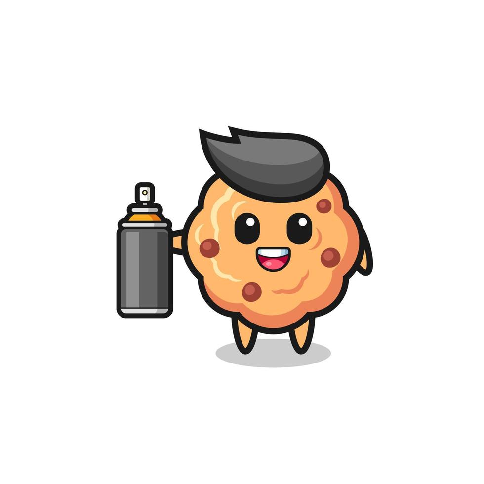the cute chocolate chip cookie as a graffiti bomber vector
