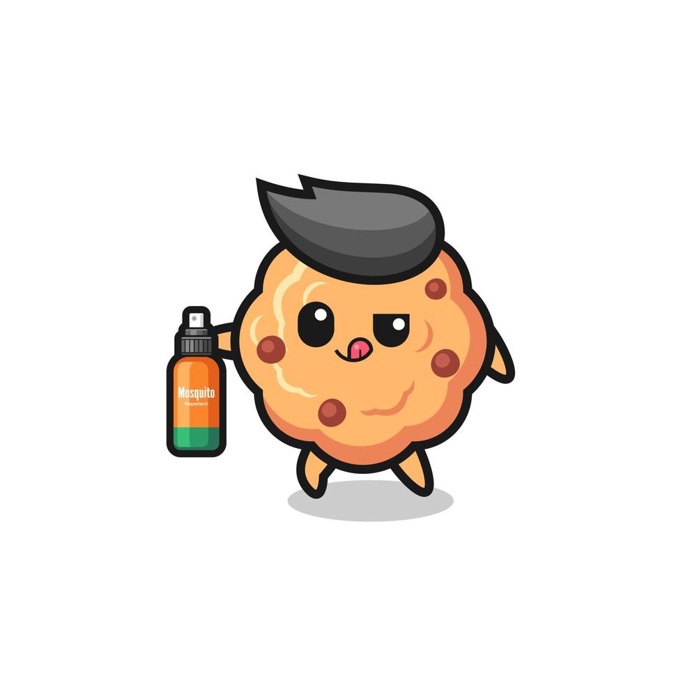 cute chocolate chip cookie holding mosquito repellent vector