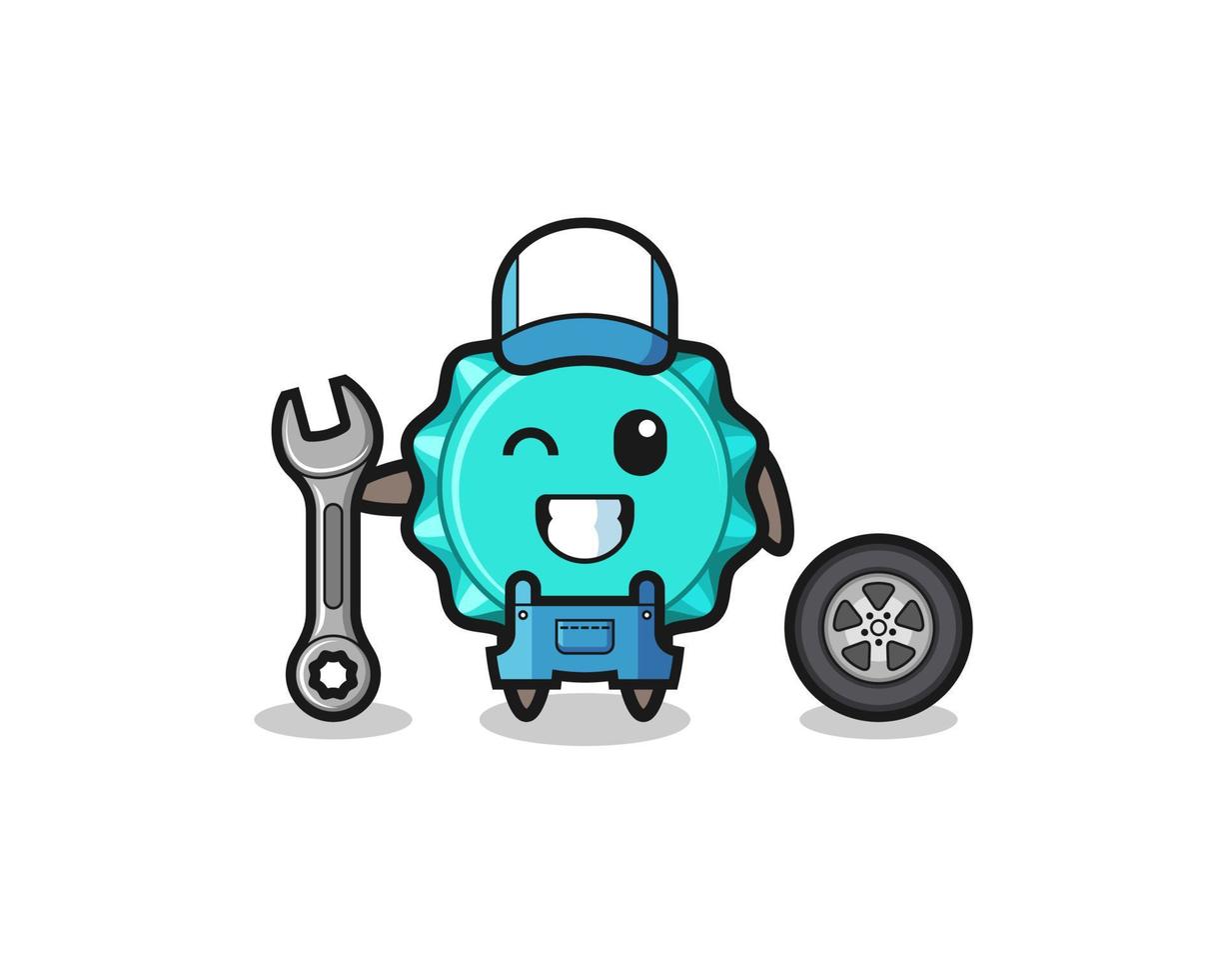 the bottle cap character as a mechanic mascot vector