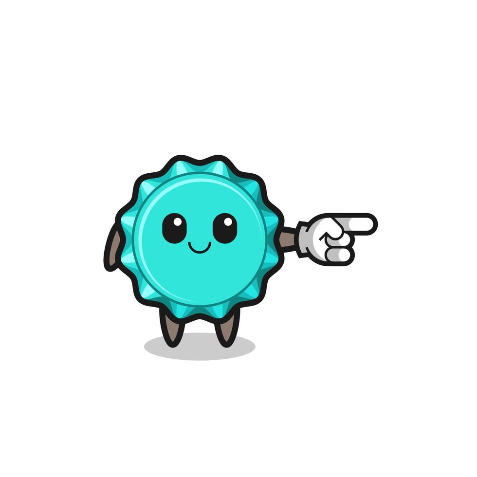 bottle cap mascot with pointing right gesture vector