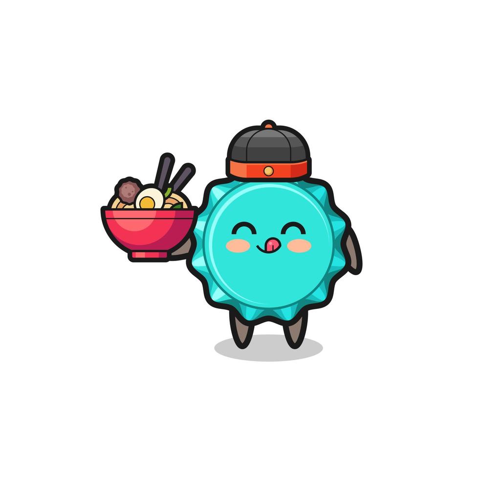 bottle cap as Chinese chef mascot holding a noodle bowl vector