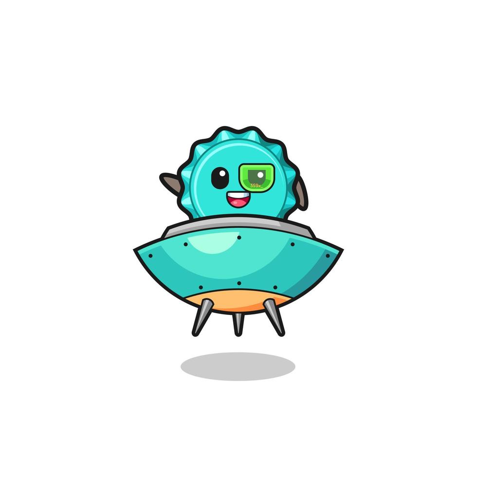 bottle cap cartoon riding a future spaceship vector