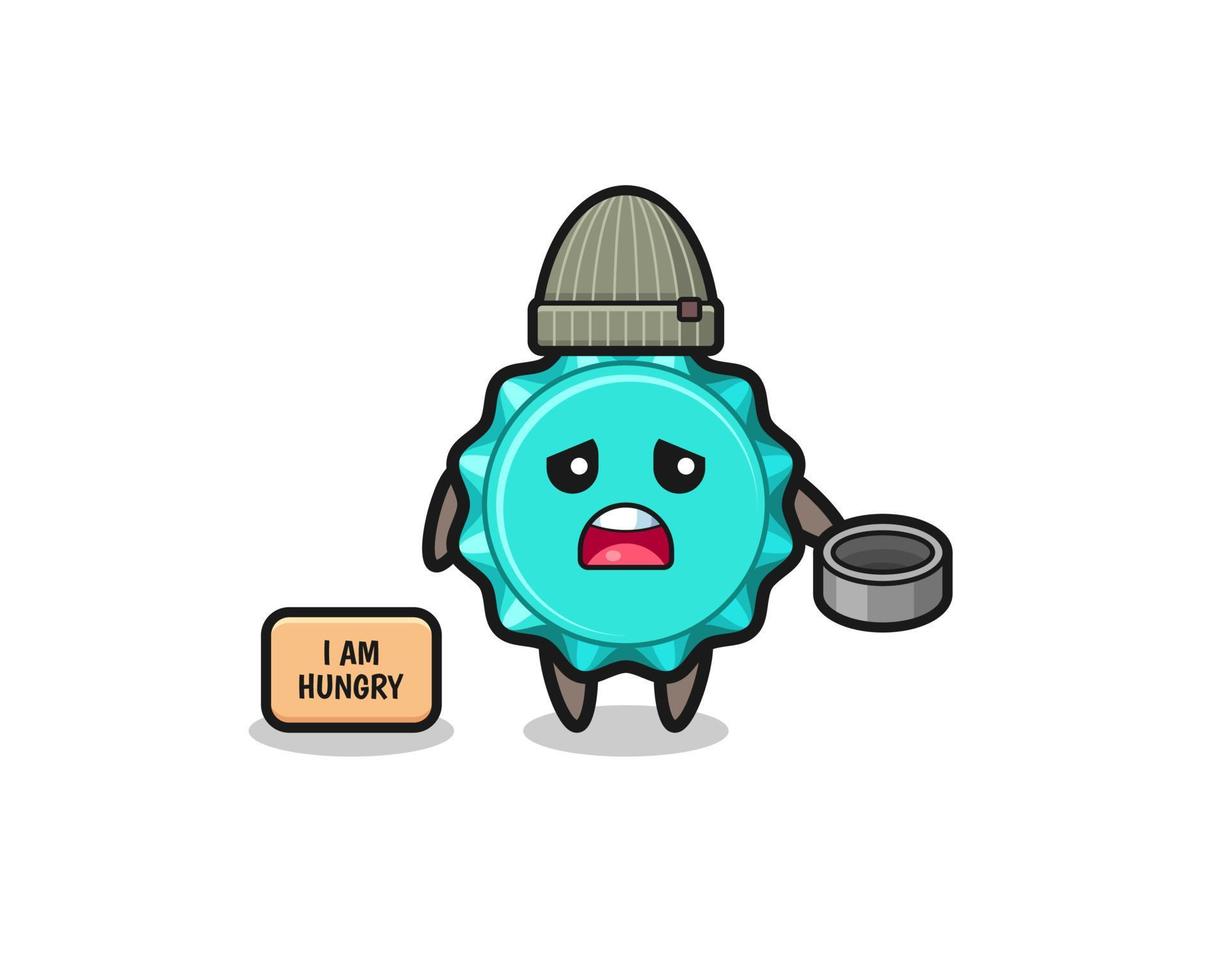 cute bottle cap beggar cartoon character vector