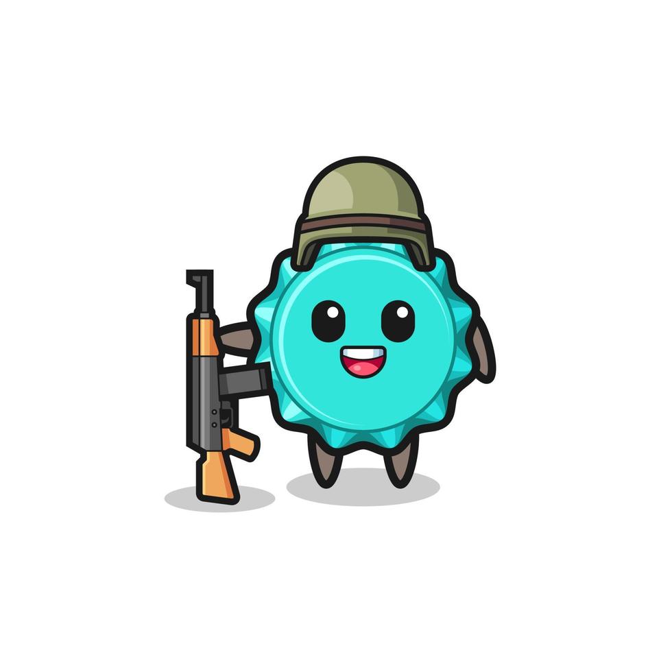 cute bottle cap mascot as a soldier vector