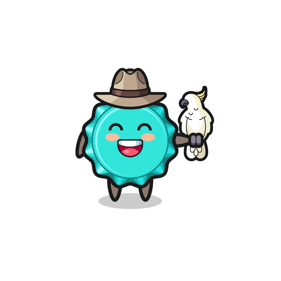 bottle cap zookeeper mascot with a parrot vector