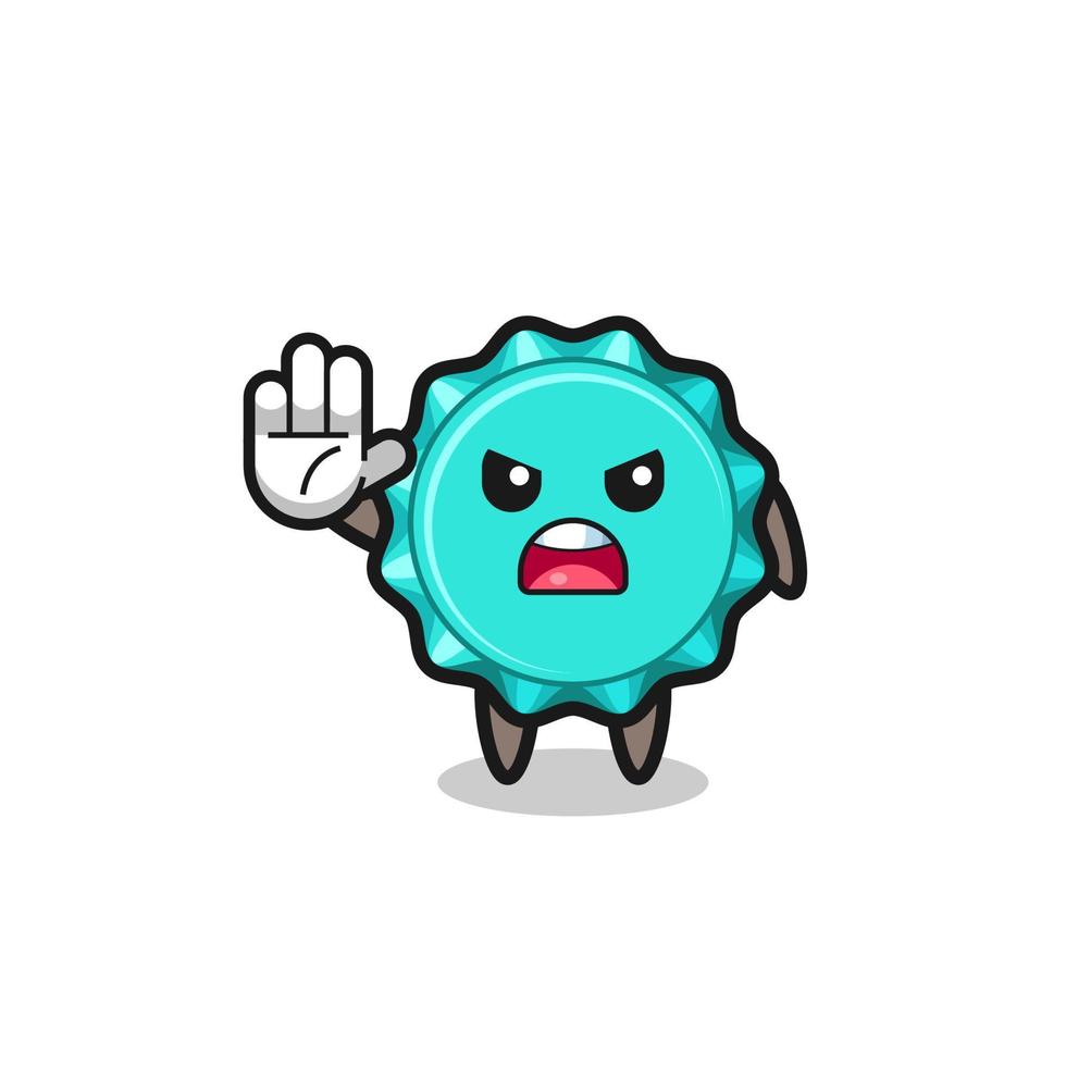 bottle cap character doing stop gesture vector