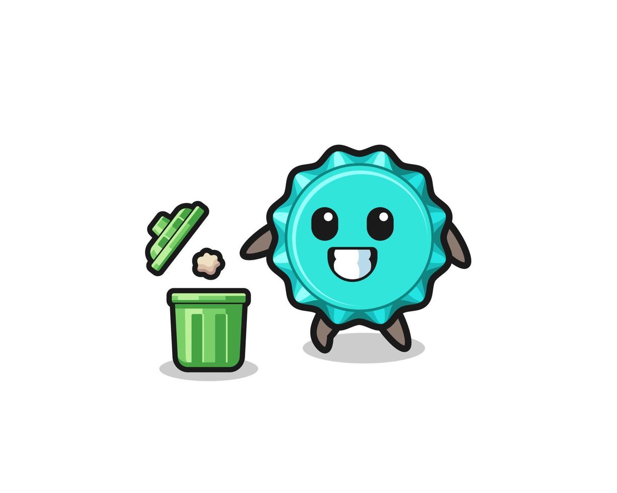 illustration of the bottle cap throwing garbage in the trash can vector