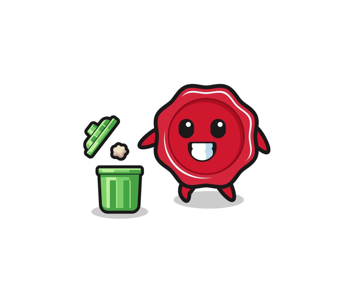 illustration of the sealing wax throwing garbage in the trash can vector