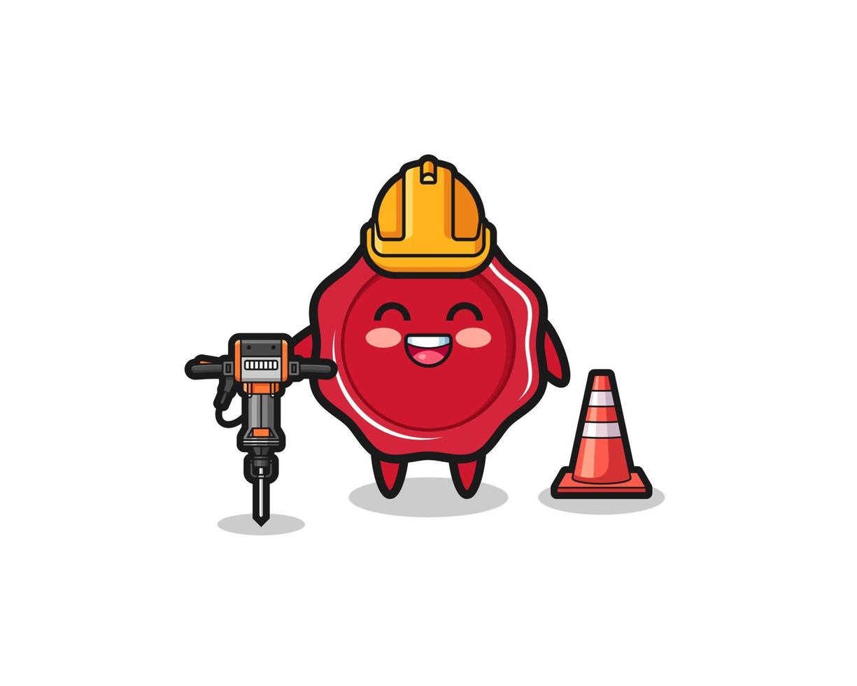 road worker mascot of sealing wax holding drill machine vector