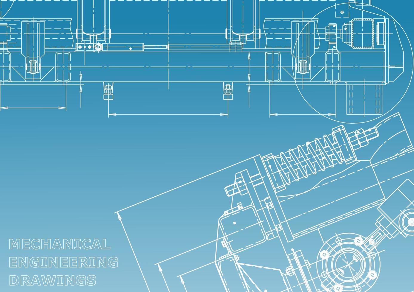 Computer aided design systems. Technical illustrations, backgrounds. Mechanical engineering drawing. Machine-building industry. Instrument-making drawings vector