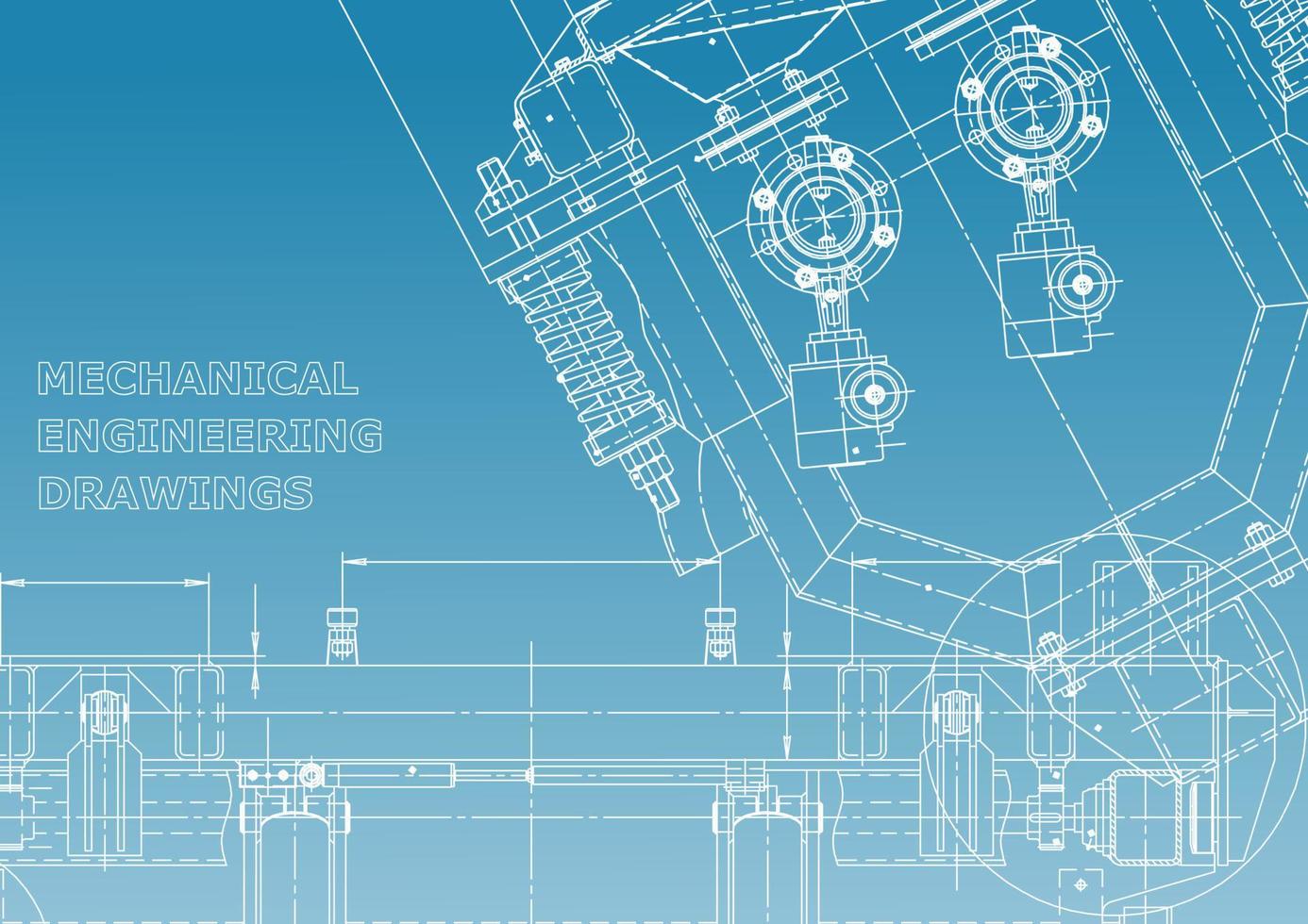 Blueprint. Vector engineering illustration. Cover, flyer, banner, background. Instrument-making drawings. Mechanical engineering drawing. Technical illustrations
