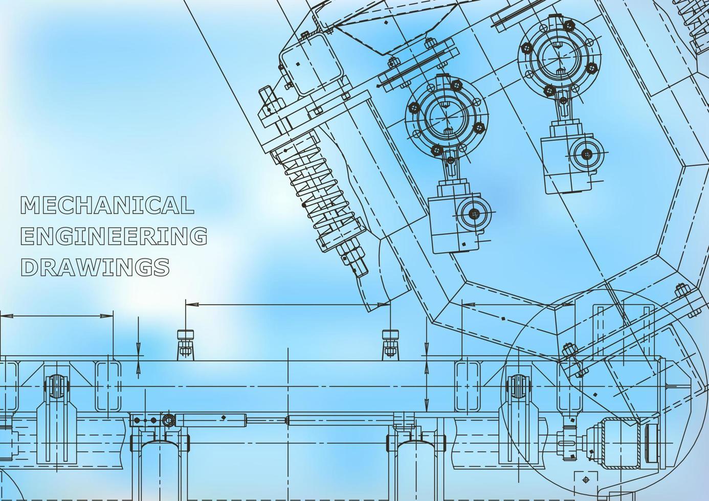 Blueprint. Vector engineering illustration. Cover, flyer, banner, background. Instrument-making drawings. Mechanical engineering drawing. Technical illustrations