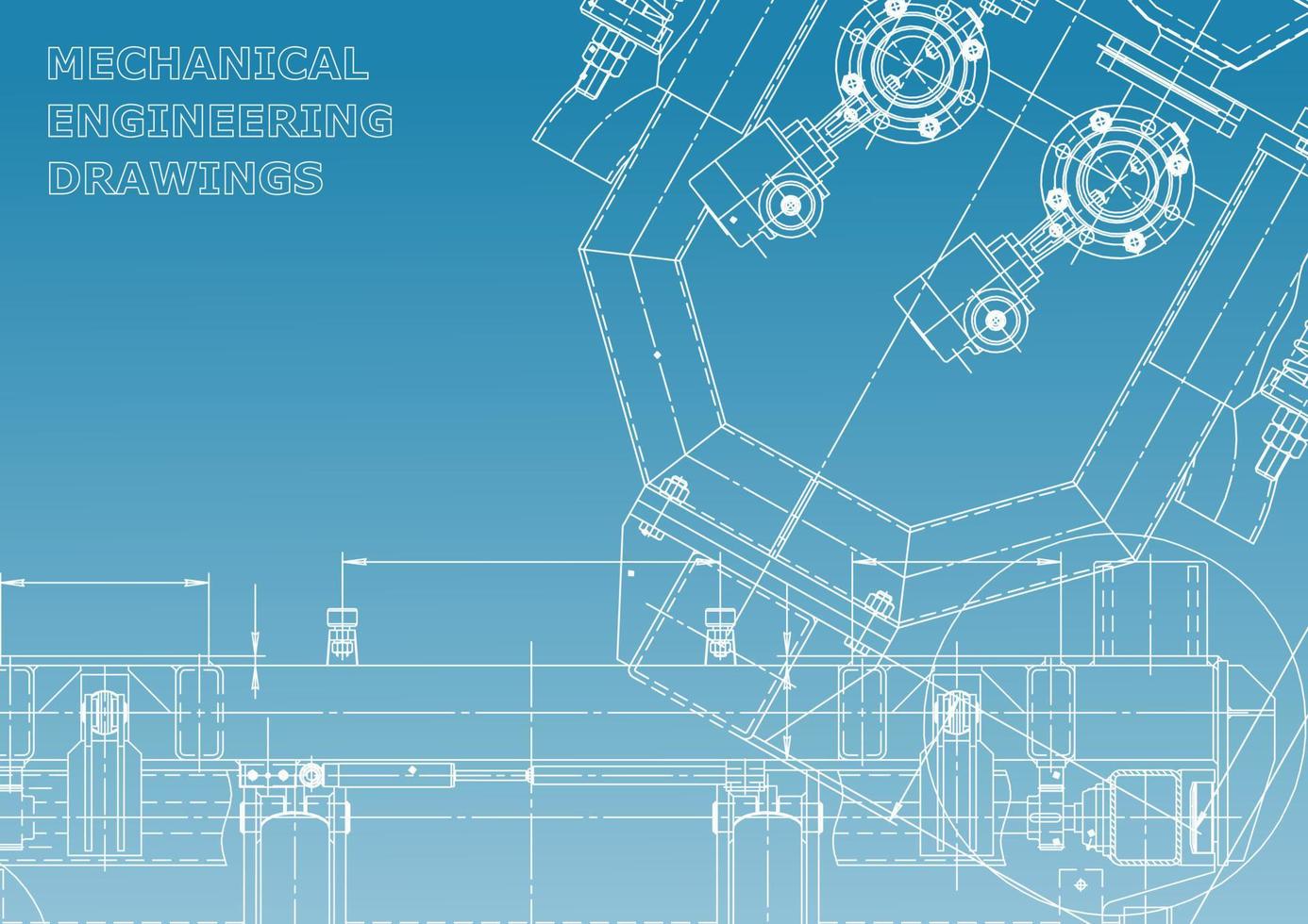 Mechanical engineering drawing. Machine-building industry.  Instrument-making drawings. Computer aided design systems. Technical  illustrations, backgrounds. Blueprint, diagram, plan