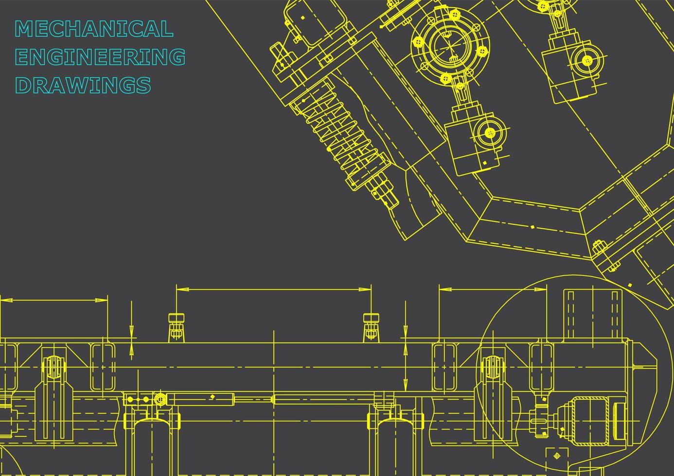 Blueprint. Vector engineering illustration. Cover, flyer, banner, background. Instrument-making drawings. Mechanical engineering drawing. Technical illustrations