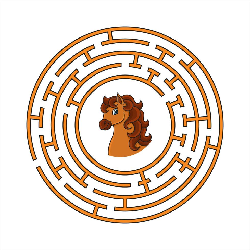 Circle maze. Game for kids. Puzzle for children. Round labyrinth conundrum. Color vector illustration. Find the right path. Education worksheet.