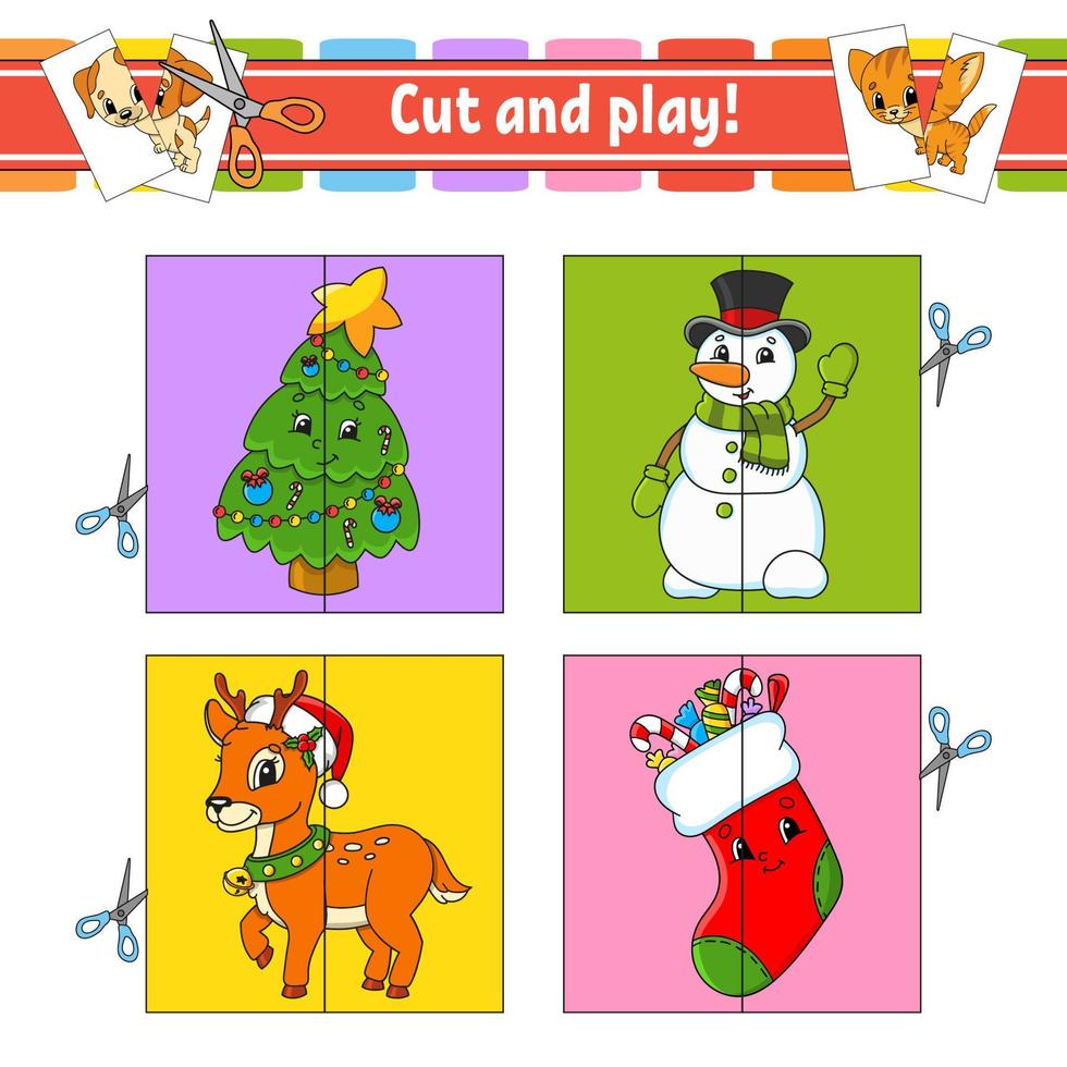 Cut and play. Flash cards. Color puzzle. Education developing worksheet. Activity page. Game for children. Funny character. Isolated vector illustration. cartoon style.