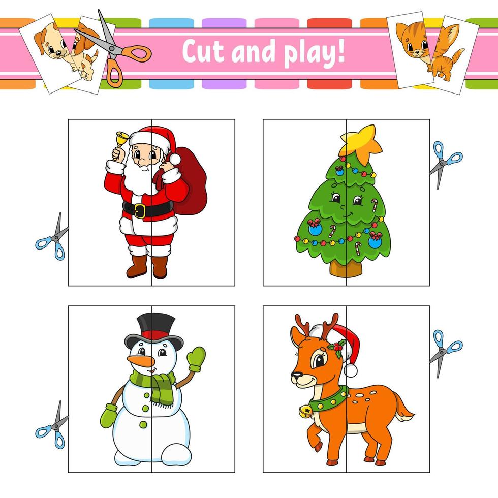 Cut and play. Flash cards. Color puzzle. Education developing worksheet. Activity page. Game for children. Funny character. Isolated vector illustration. cartoon style.
