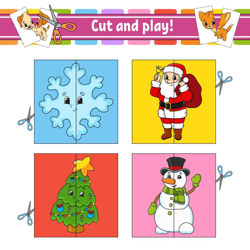 Cut and play. Flash cards. Color puzzle. Education developing worksheet. Activity page. Game for children. Funny character. Isolated vector illustration. cartoon style.